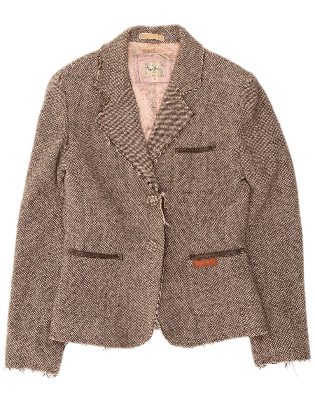 PEPE Jeans Veste Blazer 2 Boutons Femme UK 12 Gris Moyen Viscose