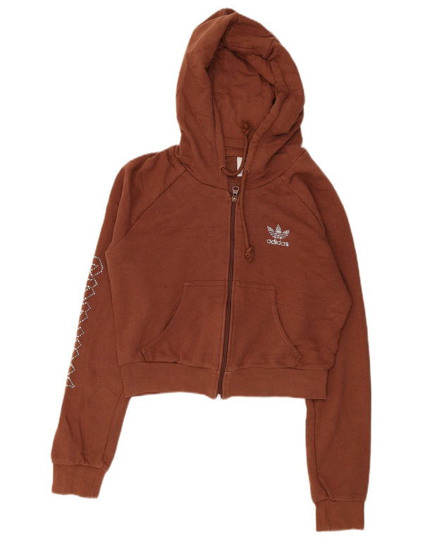 Adidas Pull à capuche zippé graphique pour femme UK 12 Coton marron moyen