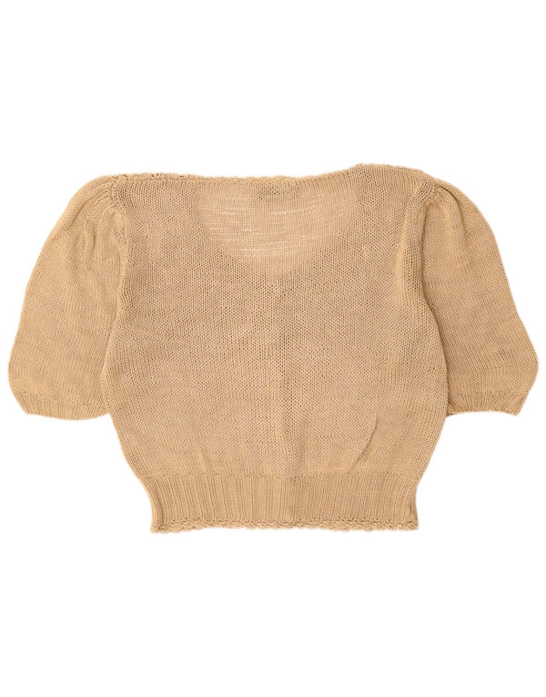 MARIELLA BURANI Pull cardigan à manches courtes pour femme UK 16 Large Beige