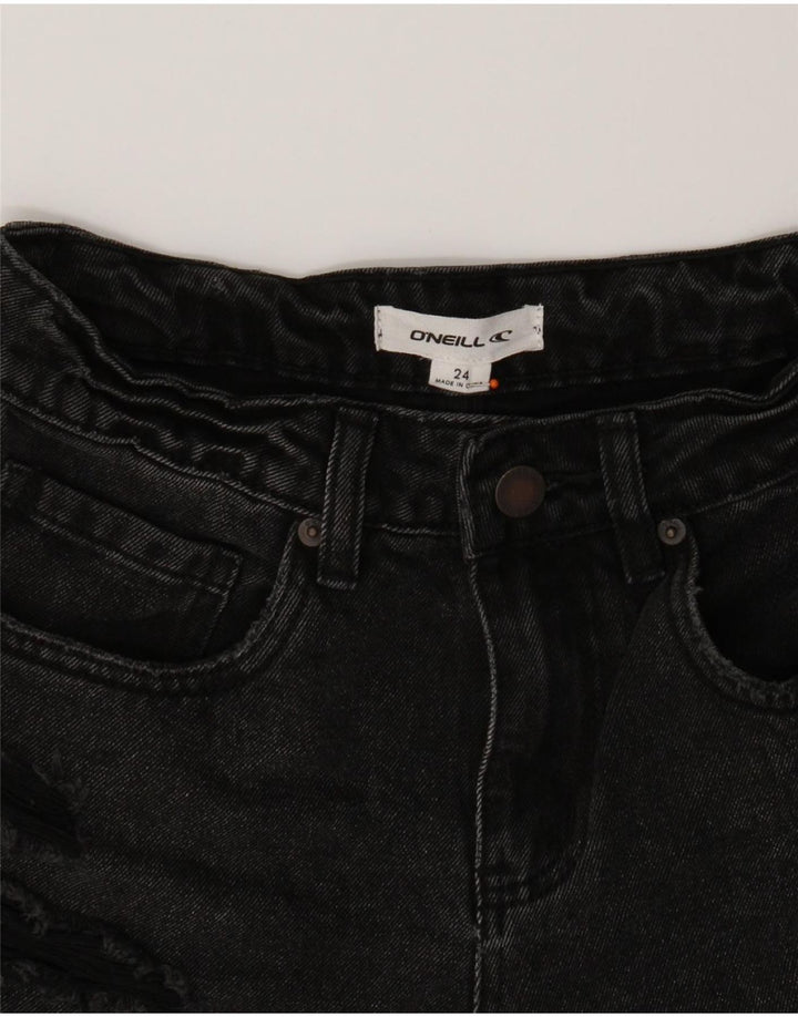 O'NEILL Womens Distressed Denim Shorts W24 XS Black Cotton Vintage O'Neill and Second-Hand O'Neill from Messina Hembry 