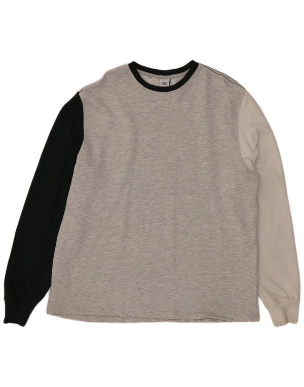 Zara Homme Sweatshirt Jumper XL Gris Colorblock Coton