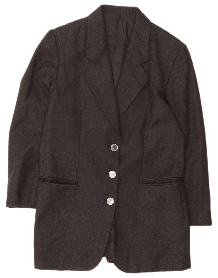 vintage Femmes Longline 3 Bouton Blazer Veste UK 14 Gris Moyen