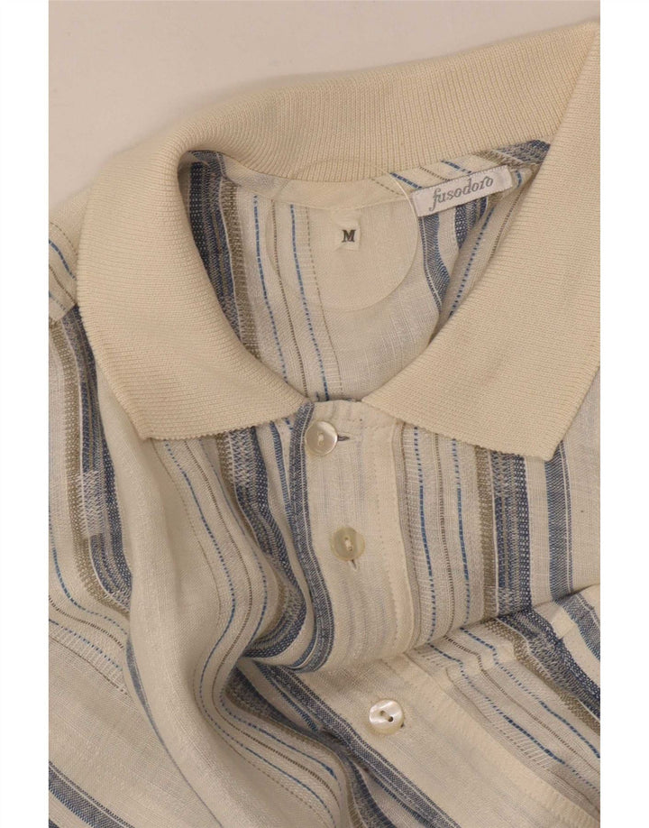 Chemise pull à manches courtes vintage pour hommes rayé beige moyen