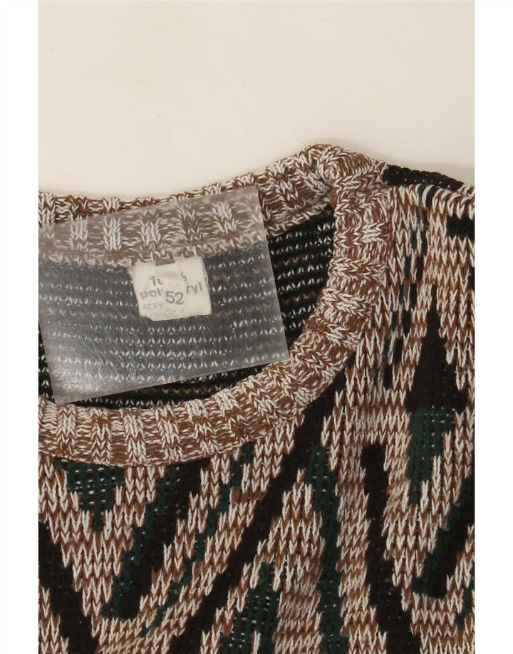 vintage Mens Crew Neck Jumper Sweater IT 52 Grand Multicolore Géométrique