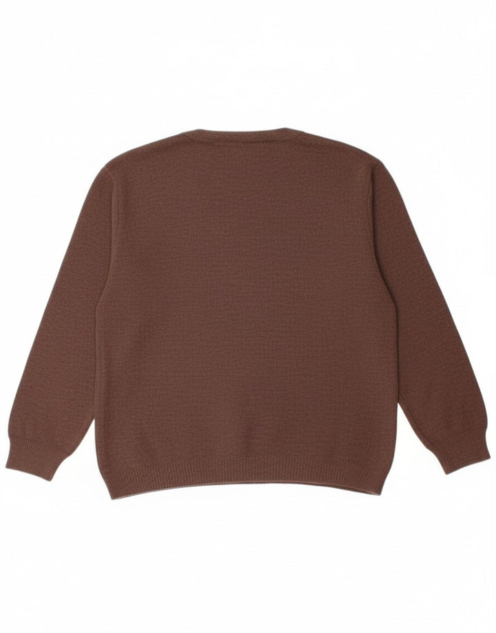 BERNARDINI Mens V-Neck Jumper Sweater Medium Brown Geometric Wool