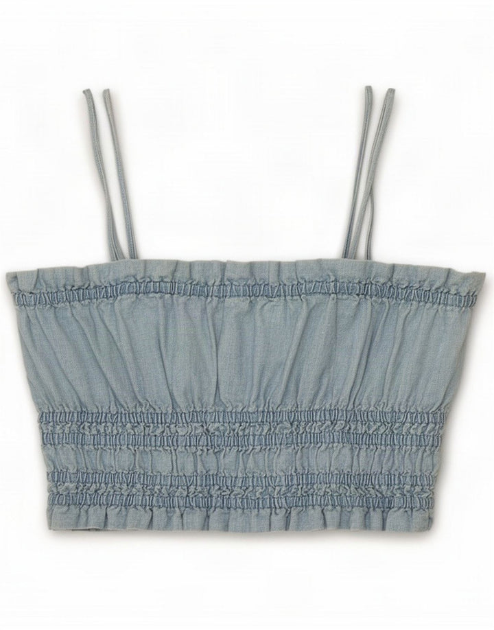 Zara Femme Crop Cami Top UK 12 Bleu Moyen Coton