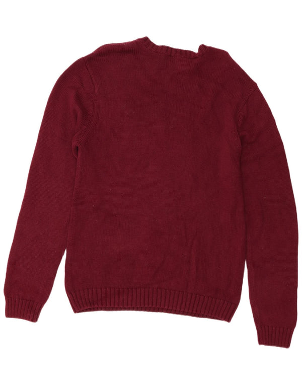 Chaps Pull à col rond coupe classique pour homme en coton bordeaux moyen
