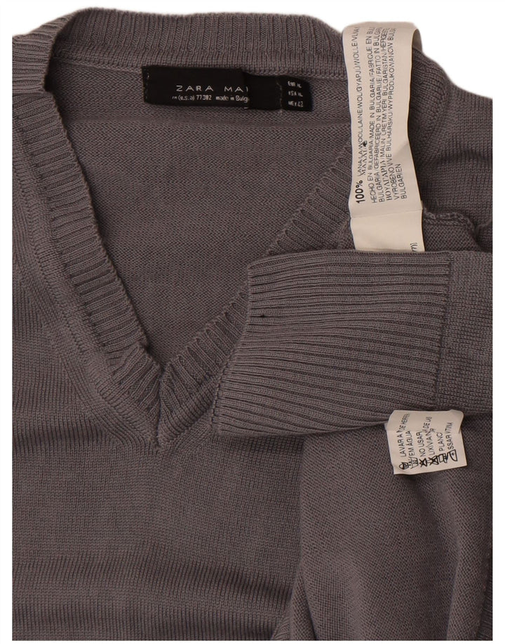 Zara Pull Col V Homme XL Gris Laine
