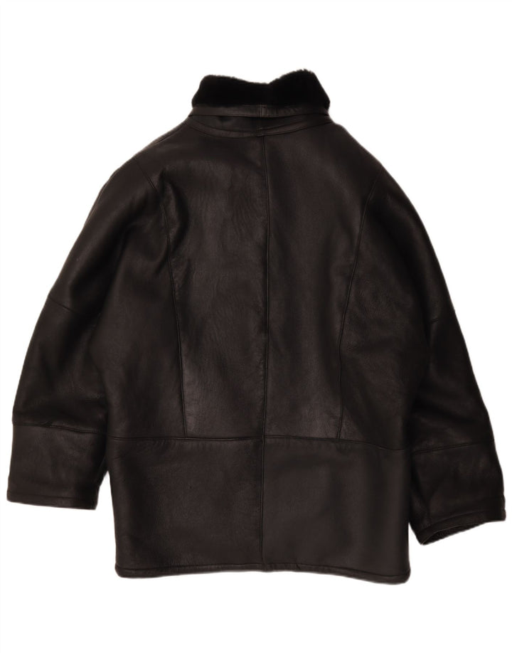 veste en peau de mouton surdimensionnée vintage pour femmes IT 44 Cuir noir moyen