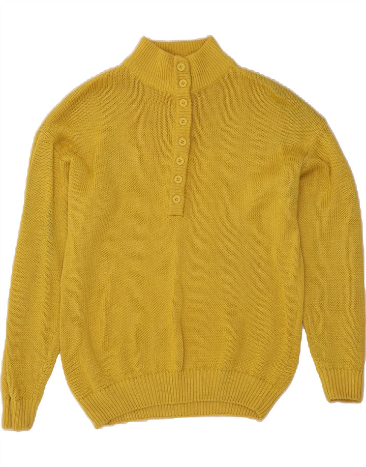 VINTAGE Womens Button Neck Jumper Sweater EU 40 Medium Yellow Ramie Vintage Vintage and Second-Hand Vintage from Messina Hembry 
