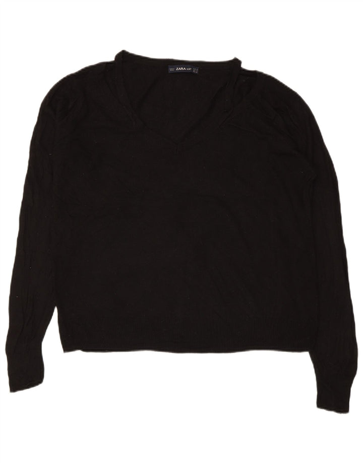 ZARA Pull surdimensionné à col en V pour femme UK 10 Small Noir Viscose