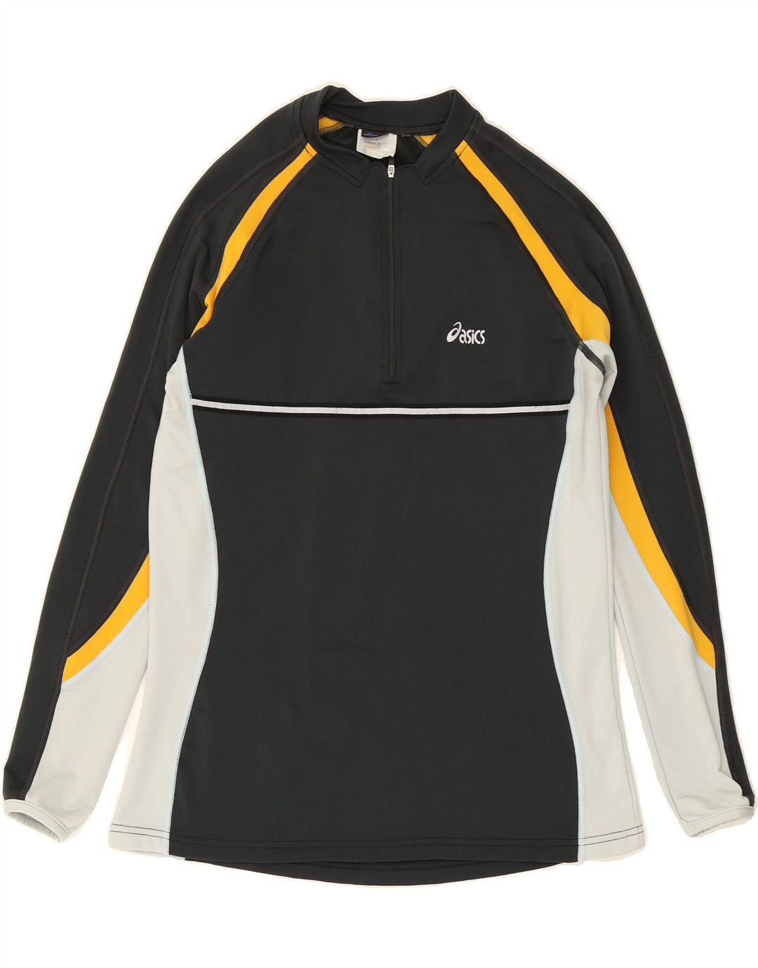 ASICS Womens Zip Neck Pullover Tracksuit Top UK 14 Large Grey Colourblock Vintage Asics and Second-Hand Asics from Messina Hembry 