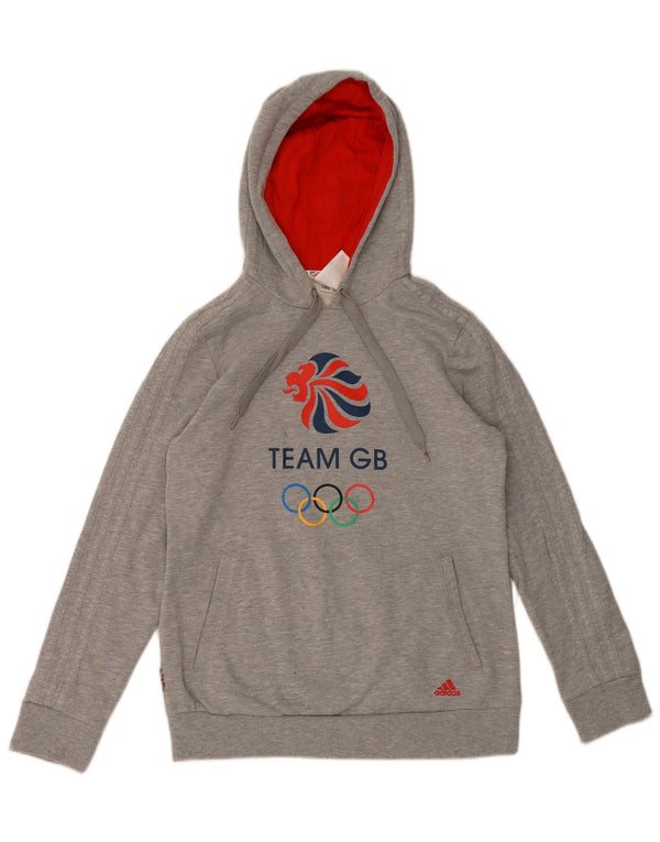 Adidas Pull à capuche graphique pour femme UK 12/14 Gris moyen Coton