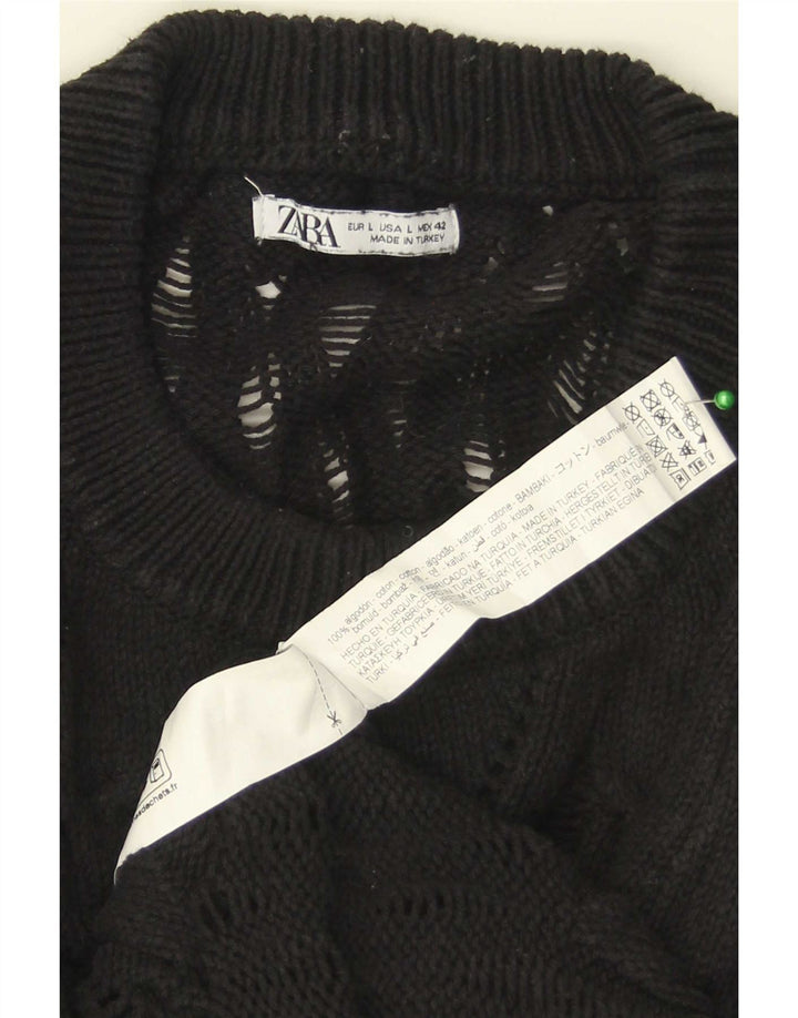 Zara Pull à col rond pour homme en coton noir Large