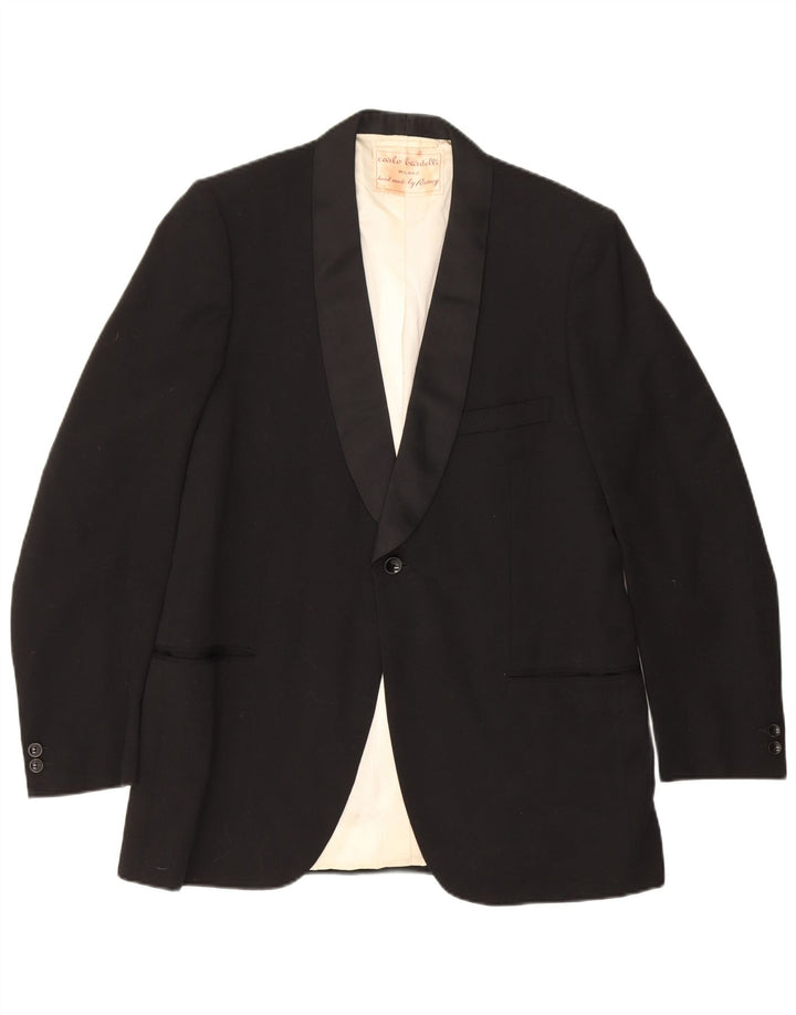 vintage Homme 1 Bouton Blazer Veste UK 40 Grand Noir