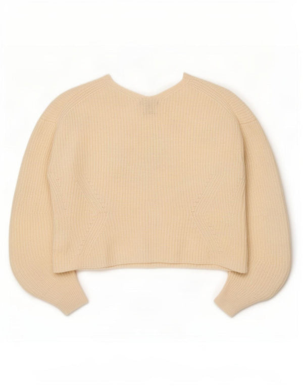 Massimo Dutti Pull court surdimensionné à col en V pour femme UK 6 XS Blanc cassé
