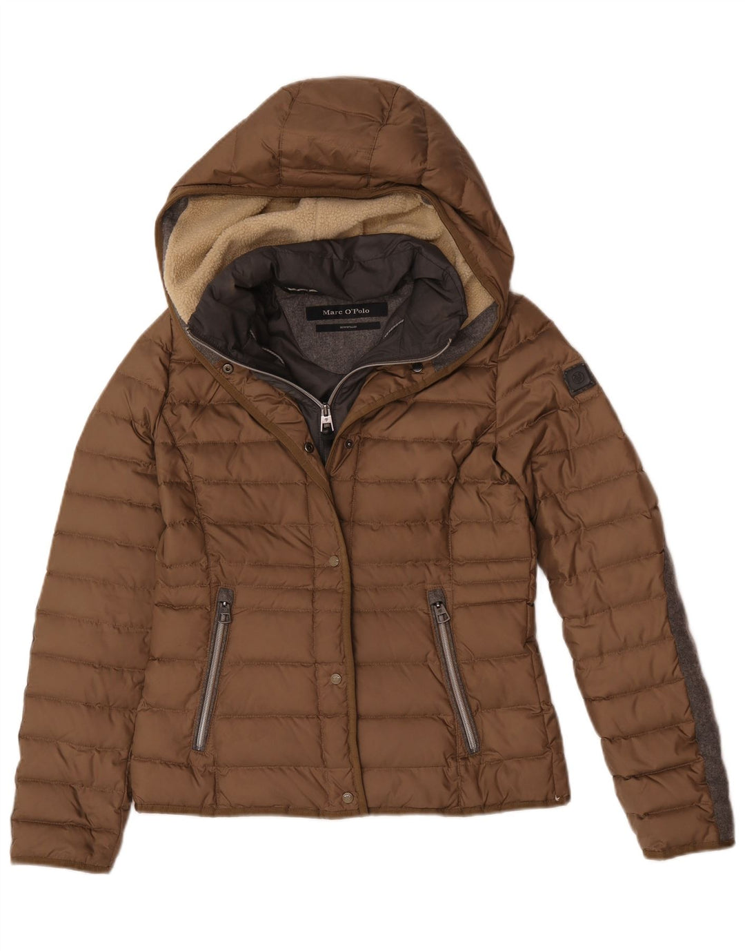 Marc O'Polo Veste matelassée à capuche pour femme EU 36 Small Marron Colourblock