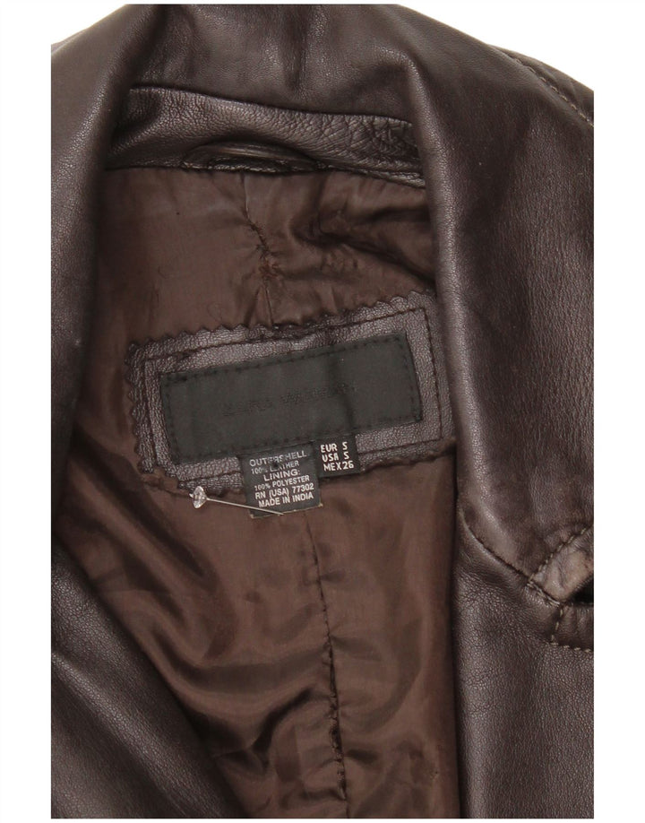 Zara Manteau en cuir pour femme UK 10 Petit cuir marron