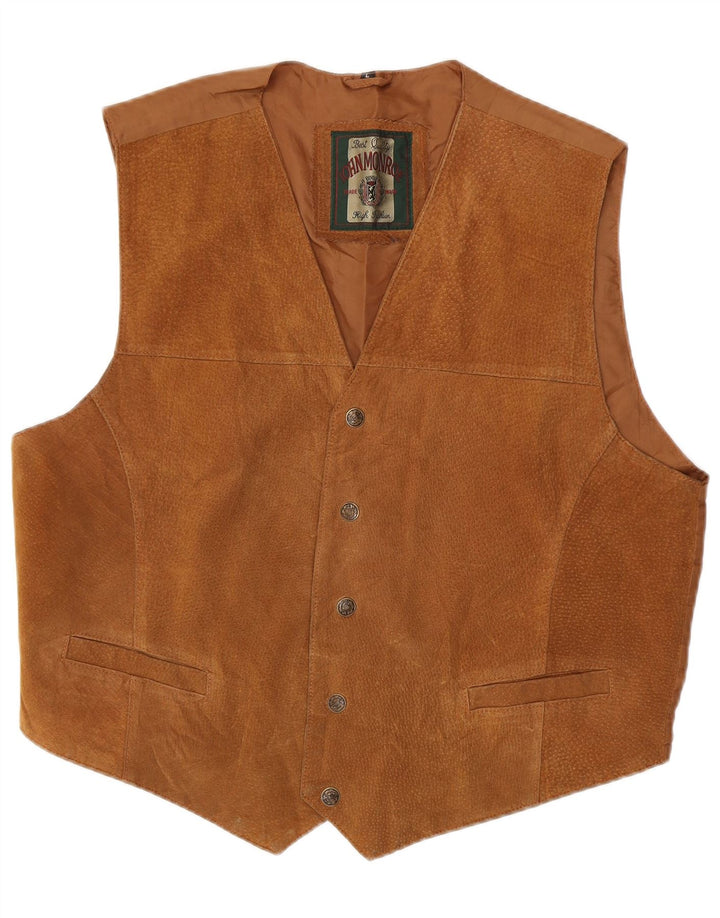 John Monroe Gilet en daim pour homme en cuir marron Taille L