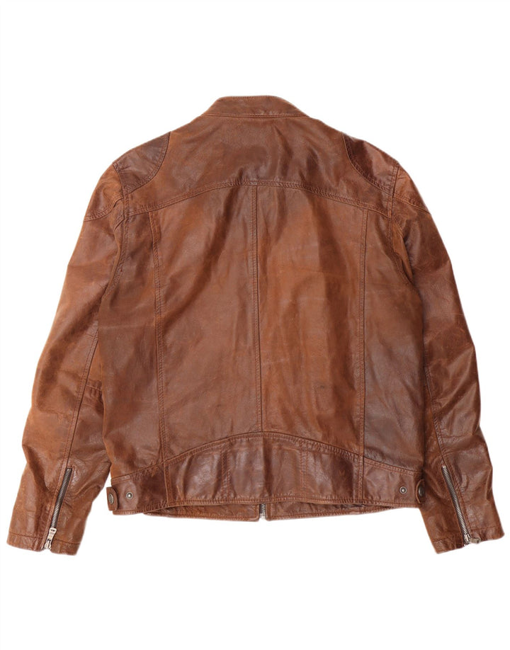 GIPSY Veste en Cuir Slim Homme UK 42 XL Cuir Marron