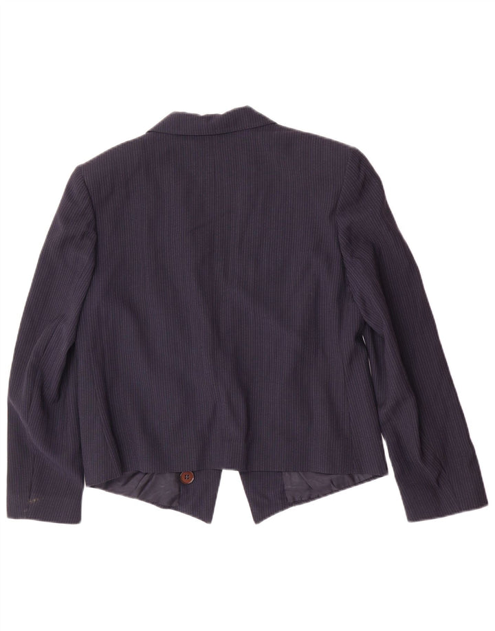 vintage Femme 1 Bouton Blazer Veste IT 46 Grande Rayure Bleu Marine