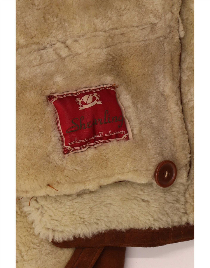 veste en peau de mouton homme vintage UK 36 Petit Brun