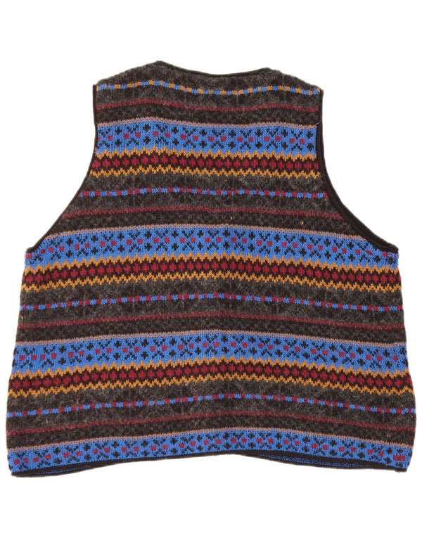 vintage Mens Knit Gilet Grand Multicolore Géométrique