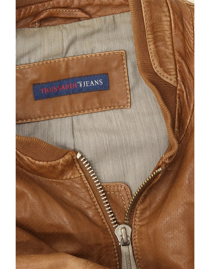 Trussardi Jeans Veste en cuir pour homme UK 38 Cuir marron moyen