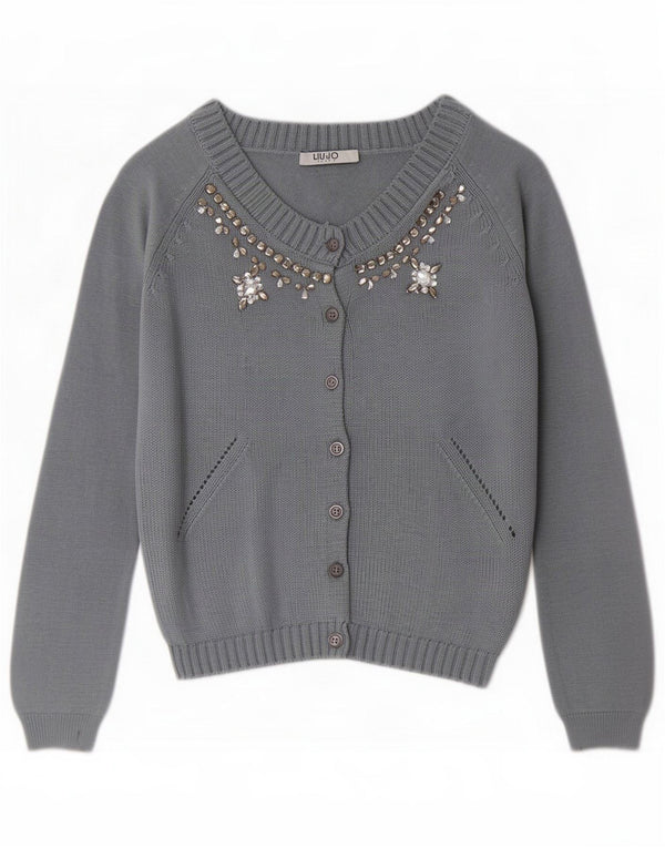 Liu Jo Womens Crop Cardigan Sweater UK 6 XS Blue Wool