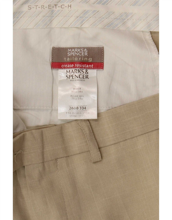Marks & Spencer Pantalon de Costume Droit Homme W38 L31 Beige Polyester