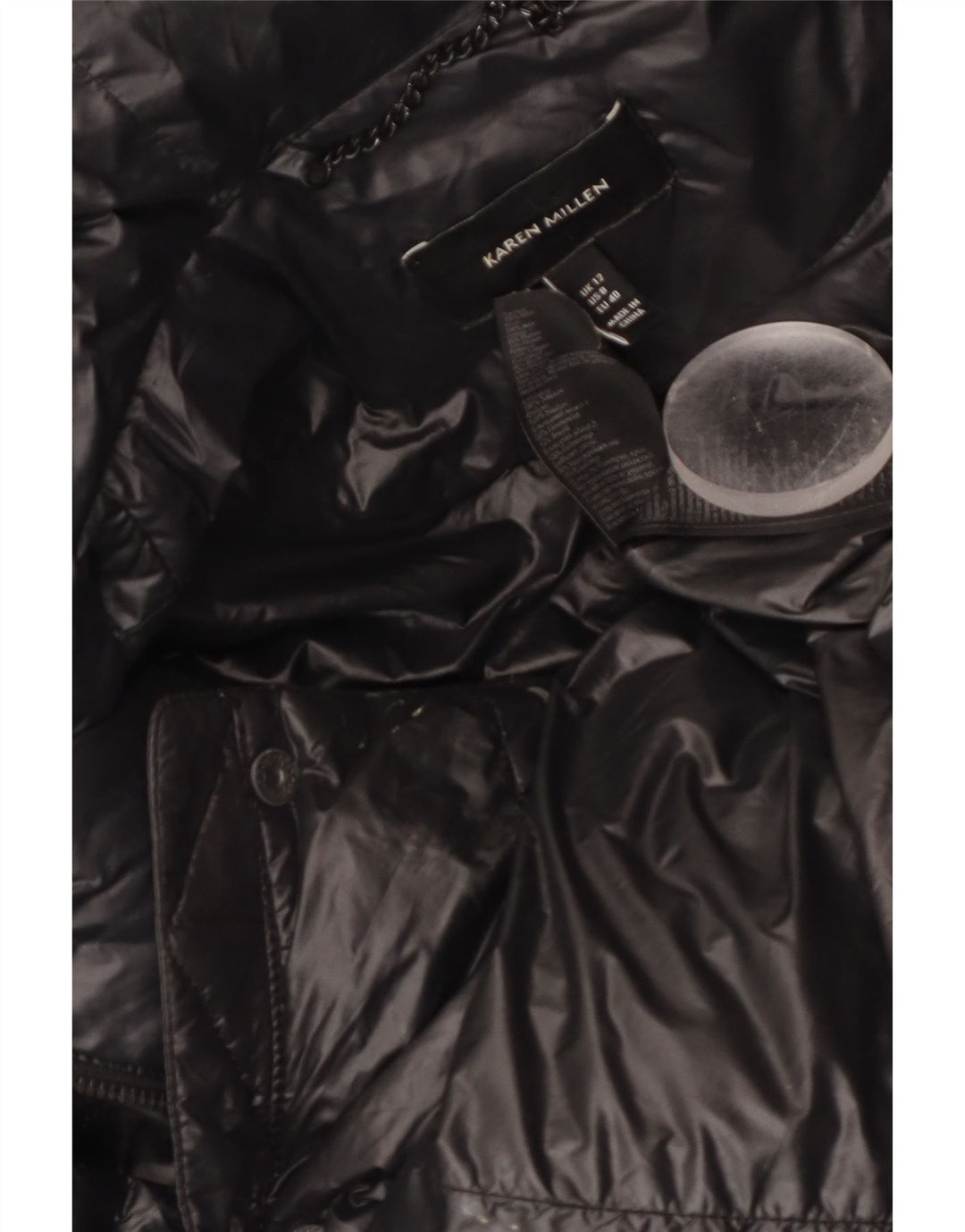Karen Millen Manteau rembourré à capuche pour femme UK 12 Medium Noir Nylon