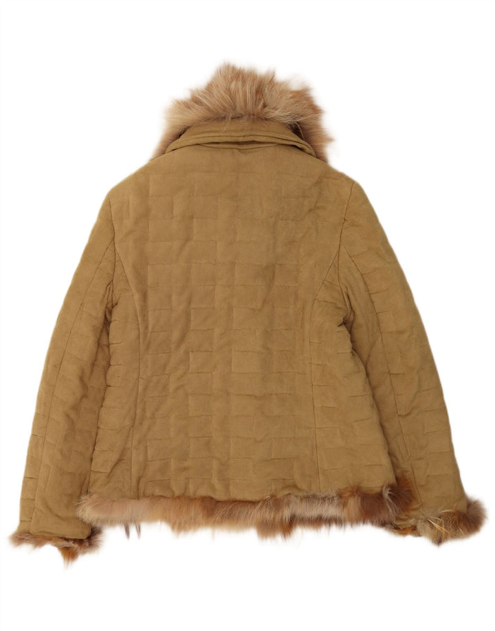 Veste rembourrée à capuche femme vintage UK 16 Grand Polyester Beige