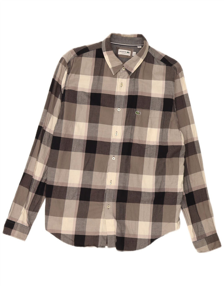 Lacoste Chemise en flanelle coupe régulière pour homme Taille 44 XL Coton à carreaux gris