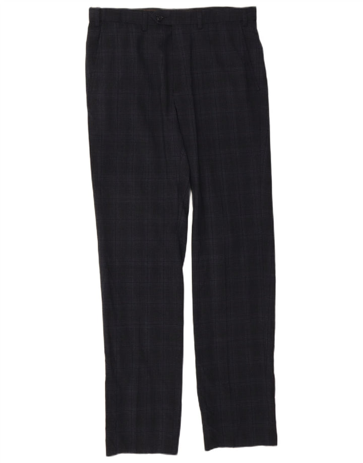 Marks & Spencer Pantalon de costume coupe ajustée pour homme W32 L33 Bleu marine à carreaux