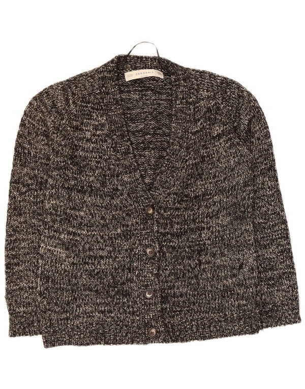 Zara Womens Cardigan Sweater UK 14 Medium Noir Moucheté Coton