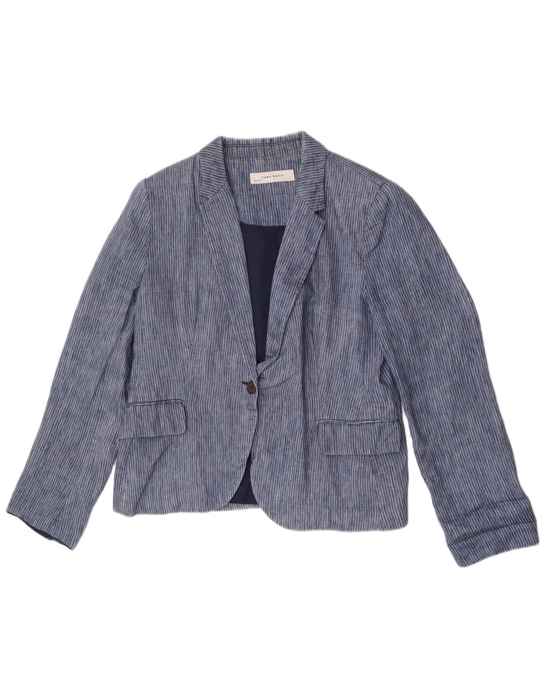Zara Womens 1 Button Blazer Jacket UK 18 XL Bleu Pinstripe Polyester