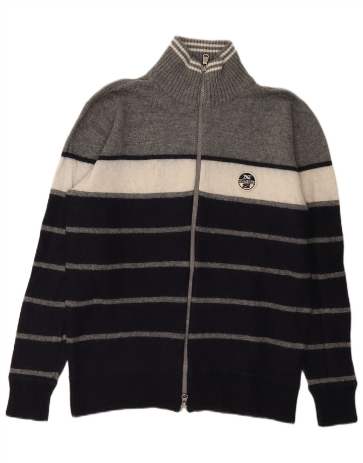 North Sails Cardigan pour homme en laine rayée bleu marine