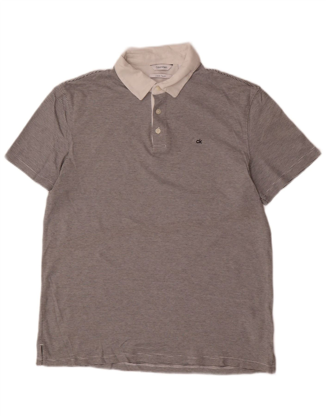 CALVIN KLEIN Polo Homme Gris Moyen à Fines Rayures en Coton