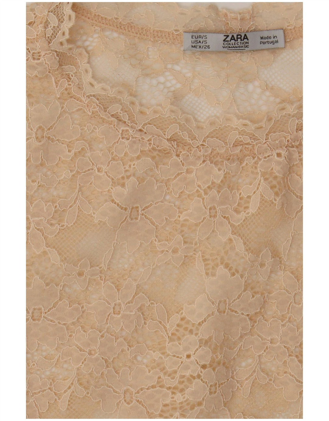 Zara Womens Lace See Through Top UK 10 Petit Beige Floral