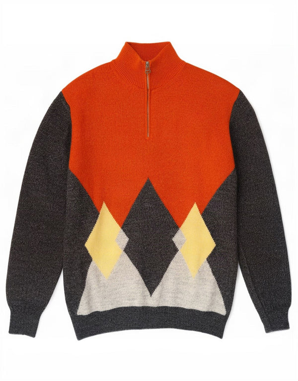 Sangiorgio Pull Col Zippé Homme Moyen Multicolore Argyle/Diamant