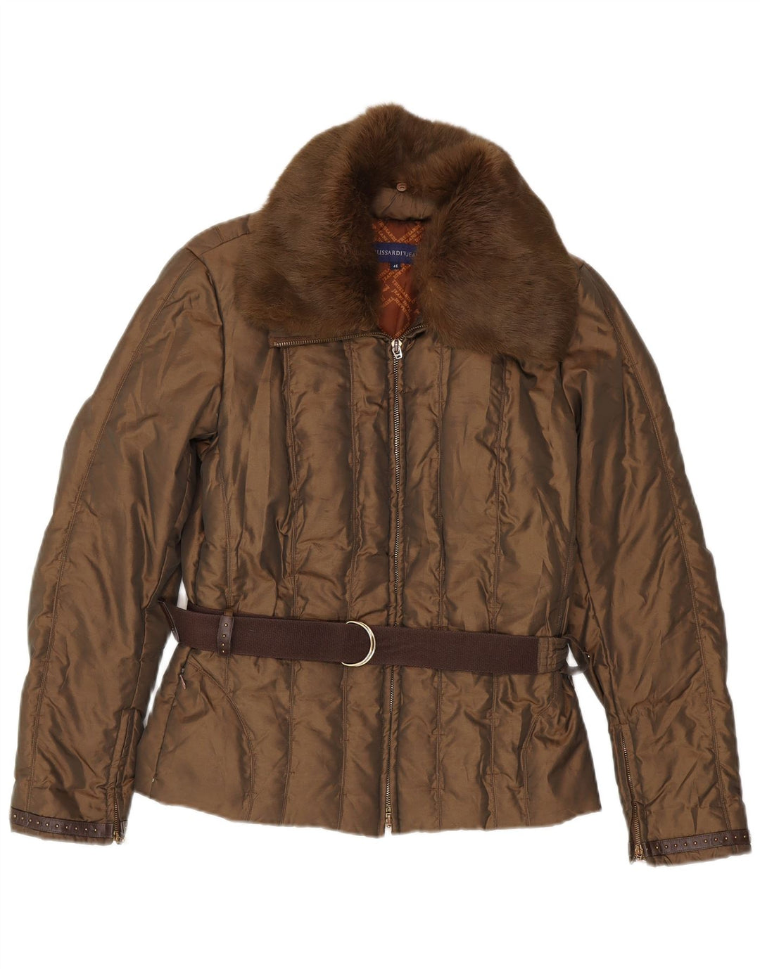 Trussardi Jeans Veste Rembourrée Femme IT 46 Large Kaki Polyamide