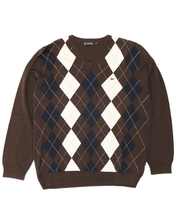 Paul Smith Pull col V pour homme XL Marron Argyle/Diamant