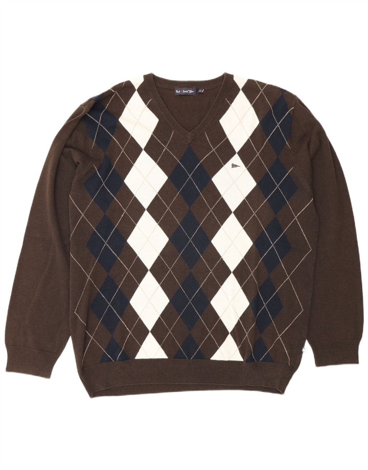 Paul Smith Pull col V pour homme XL Marron Argyle/Diamant
