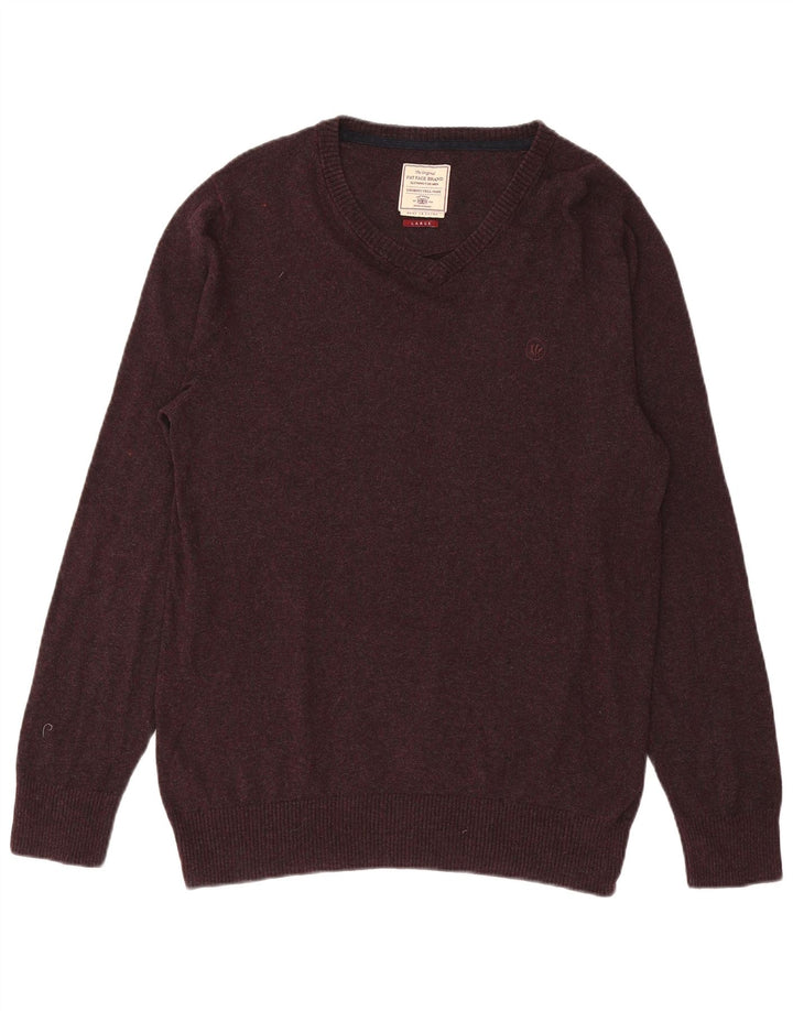Fat Face Pull col V pour homme en coton Violet Taille L