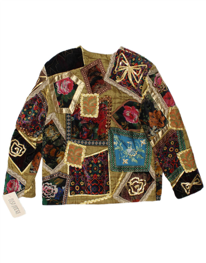 ELISA LANDRI Veste Blazer Femme UK 16 Grand Kaki Patchwork Viscose