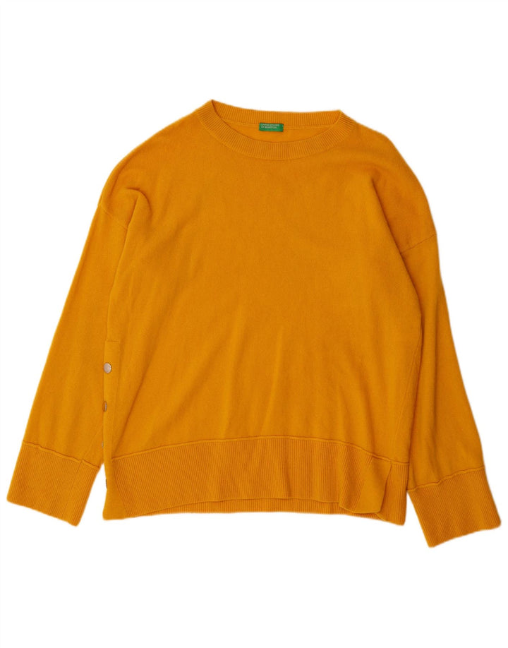 BENETTON Pull surdimensionné à col rond pour femme UK 10 Petite laine jaune