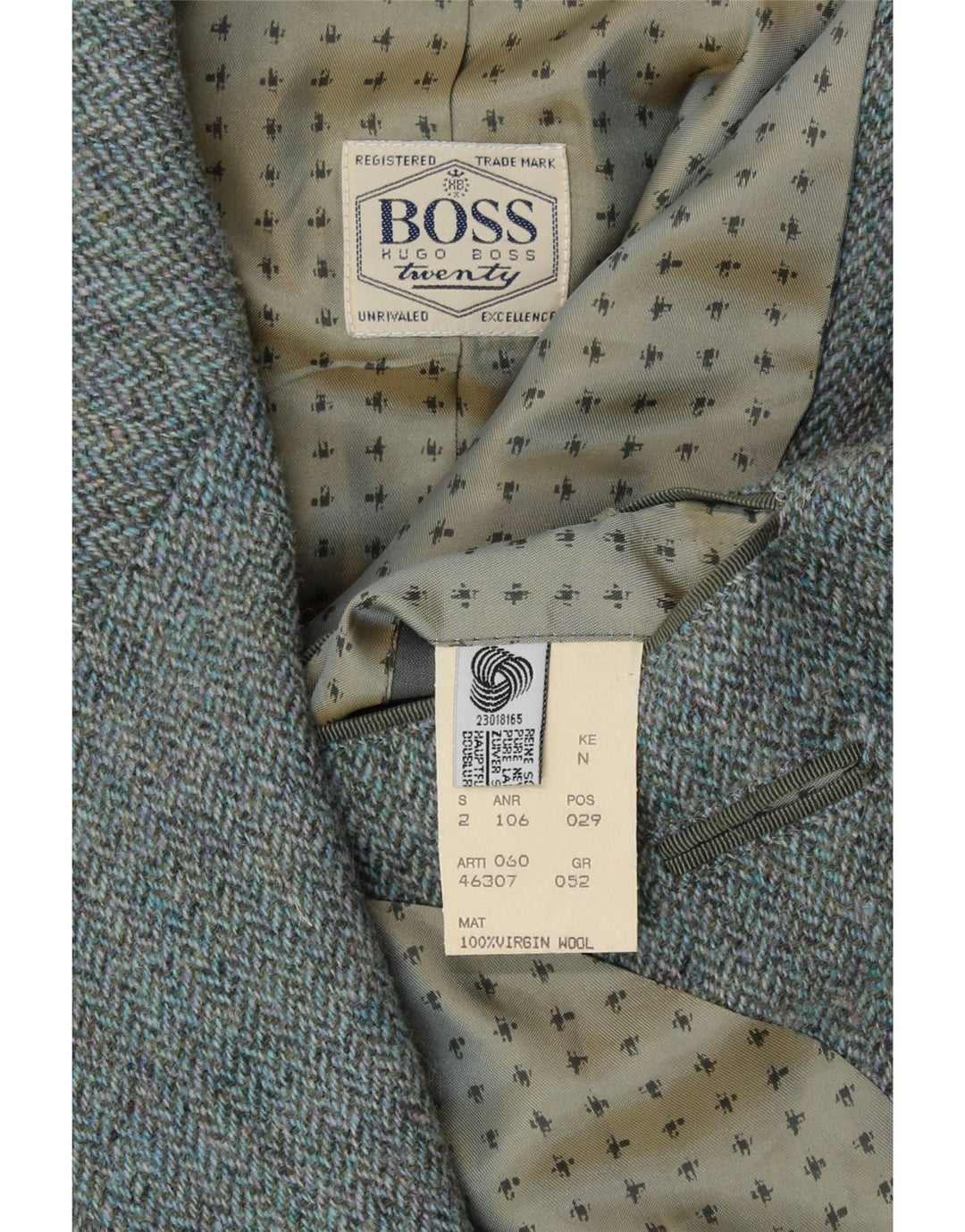 HUGO BOSS Veste Blazer 2 Boutons Homme IT 52 XL Bleu Chevrons Laine Vierge