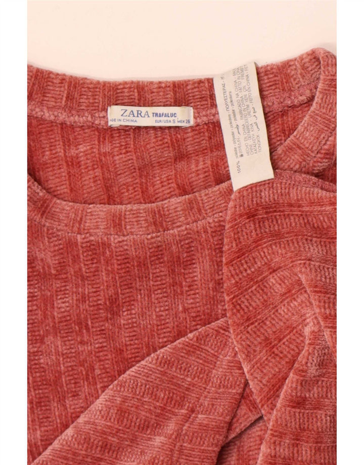 Zara Womens Velour Blouse Top UK 10 Small Rouge Polyester