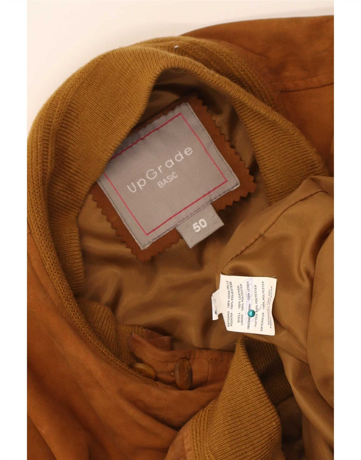 vintage Mens Suede Bomber Jacket IT 50 Grand Cuir Marron