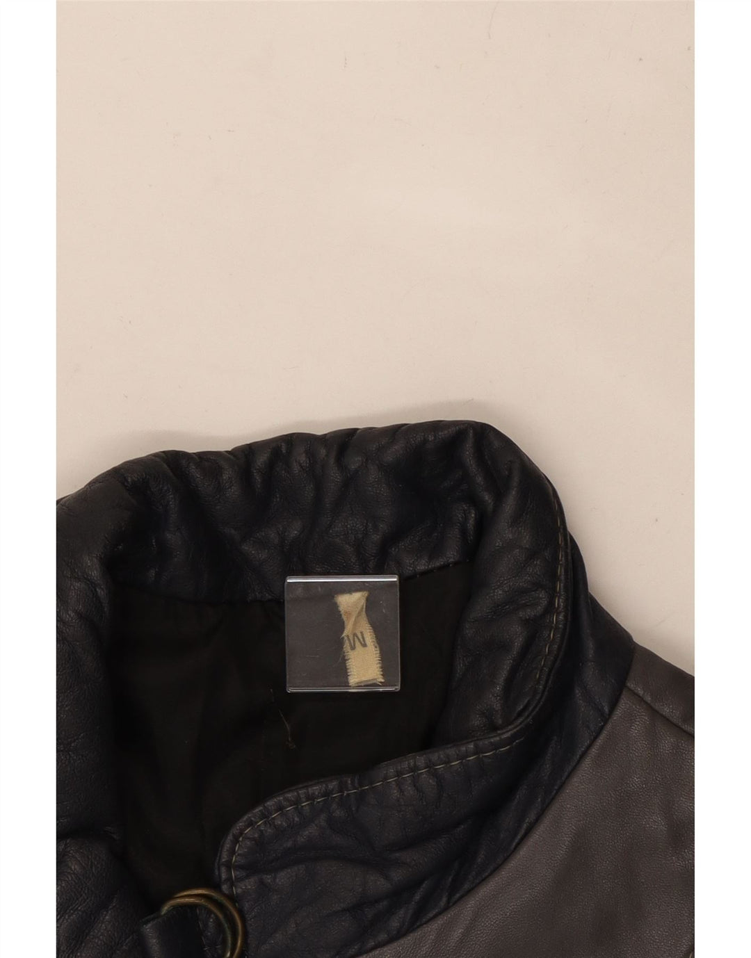 VINTAGE Veste en cuir femme UK 14 Medium Grey Colourblock